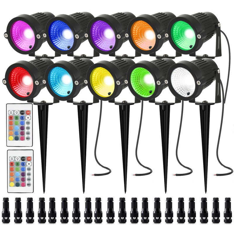 AHSELLUS RGB Halloween Low Voltage Landscape Lights Color Changing 5W LED Landscape Lighting Outdoor Waterproof Remote Control for Garden Pathway Christmas Decorative Lighting, 10 Pack with Connector - Image 1